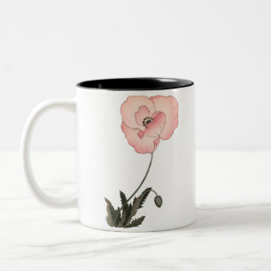 Vintage Japanese ukiyo e art , Poppy illustration Two-Tone Coffee Mug