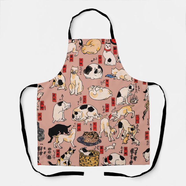 Vintage Japanese Ukiyo-e Cat Pattern: Kuniyoshi Apron (Front)
