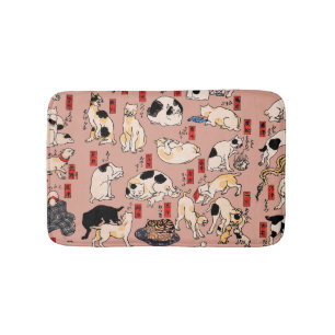 Vintage Japanese Ukiyo-e Cat Pattern: Kuniyoshi Bath Mat