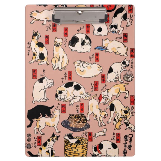 Vintage Japanese Ukiyo-e Cat Pattern: Kuniyoshi Clipboard (Front)