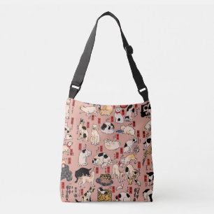 Vintage Japanese Ukiyo-e Cat Pattern: Kuniyoshi Crossbody Bag