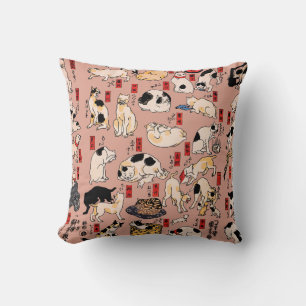 Vintage Japanese Ukiyo-e Cat Pattern: Kuniyoshi Cushion