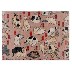 Vintage Japanese Ukiyo-e Cat Pattern: Kuniyoshi Cutting Board
