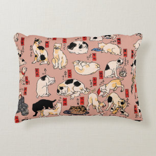 Vintage Japanese Ukiyo-e Cat Pattern: Kuniyoshi Decorative Cushion