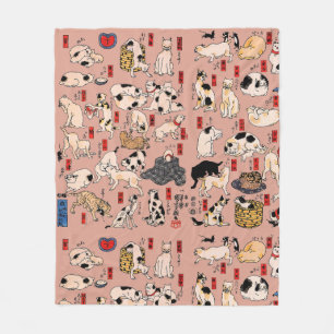 Vintage Japanese Ukiyo-e Cat Pattern: Kuniyoshi Fleece Blanket