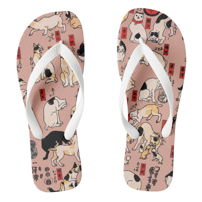 Vintage Japanese Ukiyo-e Cat Pattern: Kuniyoshi Jandals (Footbed)