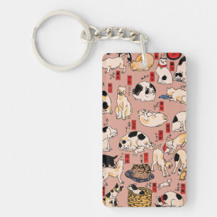 Vintage Japanese Ukiyo-e Cat Pattern: Kuniyoshi Key Ring