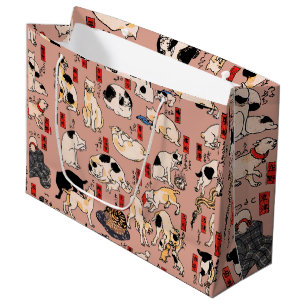 Vintage Japanese Ukiyo-e Cat Pattern: Kuniyoshi Large Gift Bag