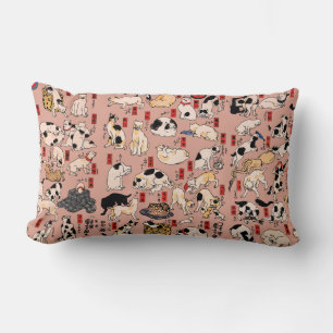 Vintage Japanese Ukiyo-e Cat Pattern: Kuniyoshi Lumbar Cushion