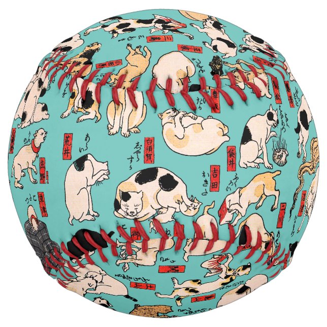 Vintage Japanese Ukiyo-e Cat Pattern: Kuniyoshi Softball (Front)
