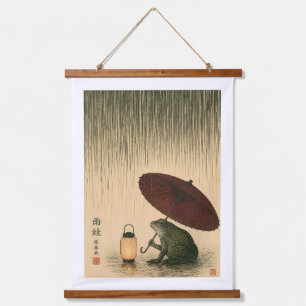 Vintage Japanese Ukiyo-e Rain Toad with Umbrella Hanging Tapestry