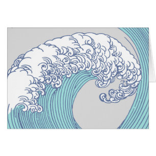 Vintage Japanese Ukiyo-e Surf Wave Art Blue Coast