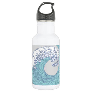Vintage Japanese Ukiyo-e Surf Wave Art Blue Coast  532 Ml Water Bottle