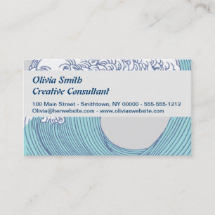 Vintage Japanese Ukiyo-e Surf Wave Art Blue Coast Business Card
