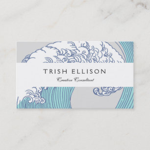 Vintage Japanese Ukiyo-e Surf Wave Art Blue Coast Business Card
