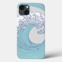 Vintage Japanese Ukiyo-e Surf Wave Art Blue Coast