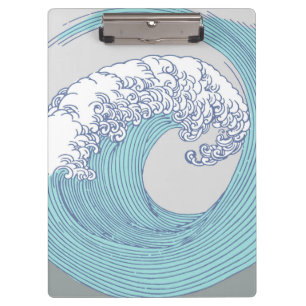 Vintage Japanese Ukiyo-e Surf Wave Art Blue Coast Clipboard
