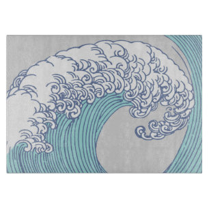 Vintage Japanese Ukiyo-e Surf Wave Art Blue Coast Cutting Board