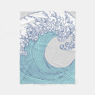 Vintage Japanese Ukiyo-e Surf Wave Art Blue Coast Fleece Blanket