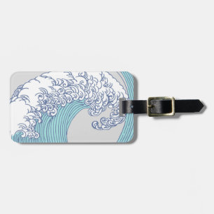 Vintage Japanese Ukiyo-e Surf Wave Art Blue Coast Luggage Tag
