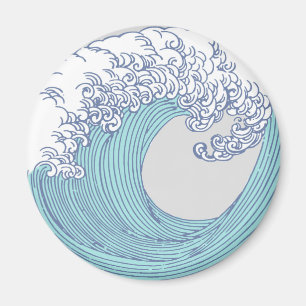 Vintage Japanese Ukiyo-e Surf Wave Art Blue Coast  Magnet