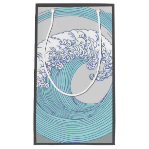 Vintage Japanese Ukiyo-e Surf Wave Art Blue Coast Small Gift Bag