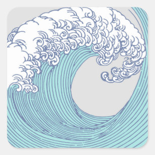 Vintage Japanese Ukiyo-e Surf Wave Art Blue Coast Square Sticker
