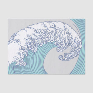 Vintage Japanese Ukiyo-e Surf Wave Art Blue Coast Tissue Paper
