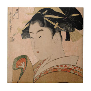 Vintage Japanese Ukiyo-e Woman Portrait V Tile
