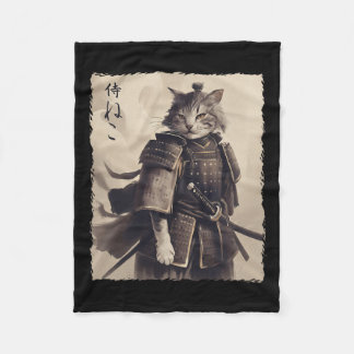 Vintage Japanese Ukiyuo-e Art Of Samurai Cat Kitte Fleece Blanket
