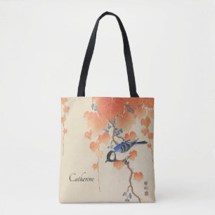 Vintage Japanese Watercolor Print With Bird Tote Bag