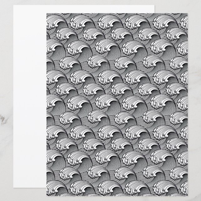 Vintage Japanese Waves, Black and White (Front/Back)
