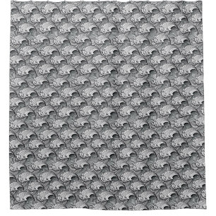 Vintage Japanese Waves, Black and White Shower Curtain