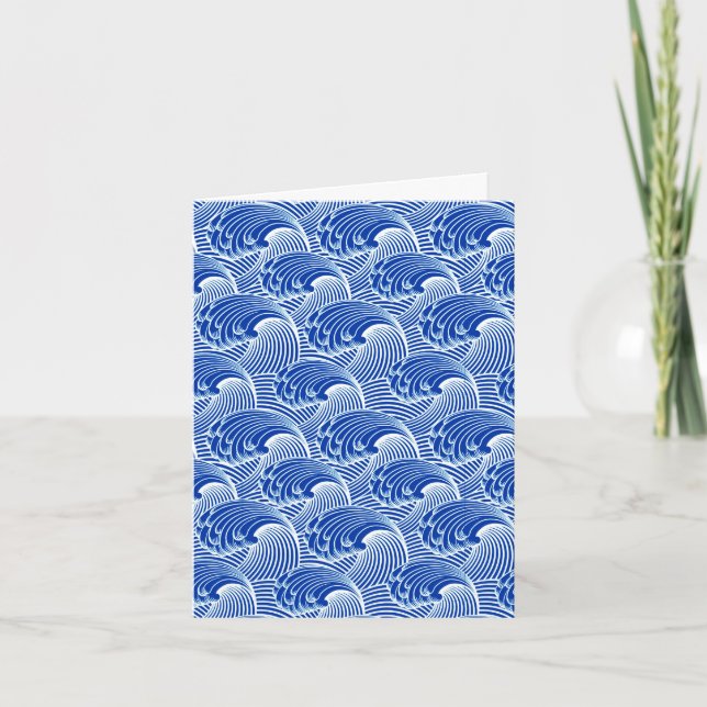 Vintage Japanese Waves, Cobalt Blue and White Card (Front)