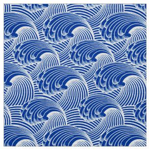 Vintage Japanese Waves, Cobalt Blue and White Fabric