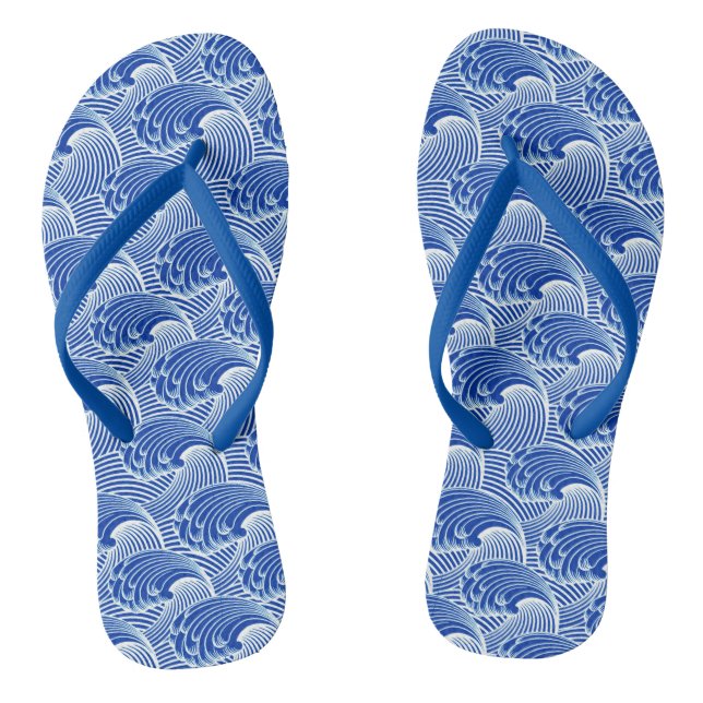 Vintage Japanese Waves, Cobalt Blue and White Jandals (Footbed)