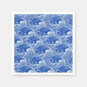 Vintage Japanese Waves, Cobalt Blue and White Napkin