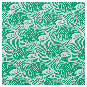 Vintage Japanese Waves, Jade Green and White Fabric