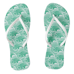 Vintage Japanese Waves, Jade Green and White Jandals
