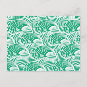 Vintage Japanese Waves, Jade Green and White Postcard