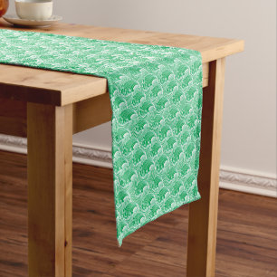 Vintage Japanese Waves, Jade Green and White Short Table Runner