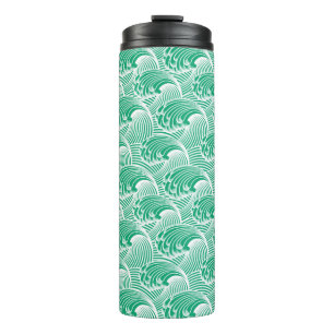 Vintage Japanese Waves, Jade Green and White  Thermal Tumbler