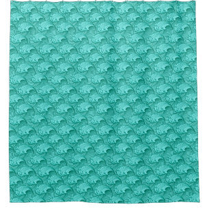 Vintage Japanese Waves, Turquoise and Aqua Shower Curtain