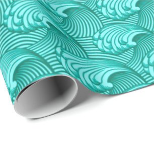 Vintage Japanese Waves, Turquoise and Aqua Wrapping Paper