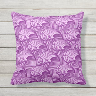 Vintage Japanese Waves, Twilight Purple and Lilac Cushion
