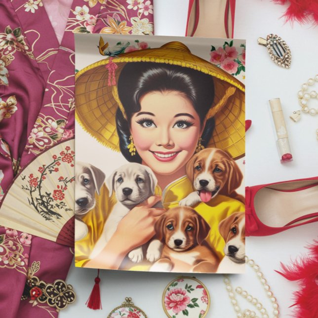Vintage Japanese Woman and Puppies Tissue Paper (Creator Uploaded)