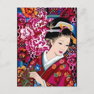 Vintage Japanese Woman in Kimono Postcard