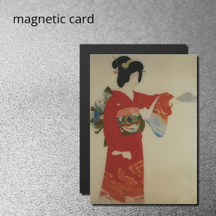 Vintage Japanese woman in red kimono Magnetic Invitation