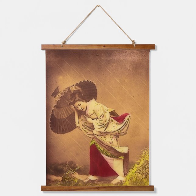 Vintage Japanese woman in the wind  Hanging Tapestry (Front)