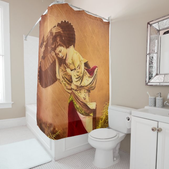 Vintage Japanese woman in the wind  Shower Curtain (In Situ)